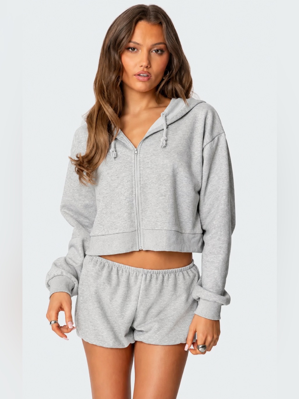 Wild Fable Cropped Zip-Up Hoodie Gray Size Large